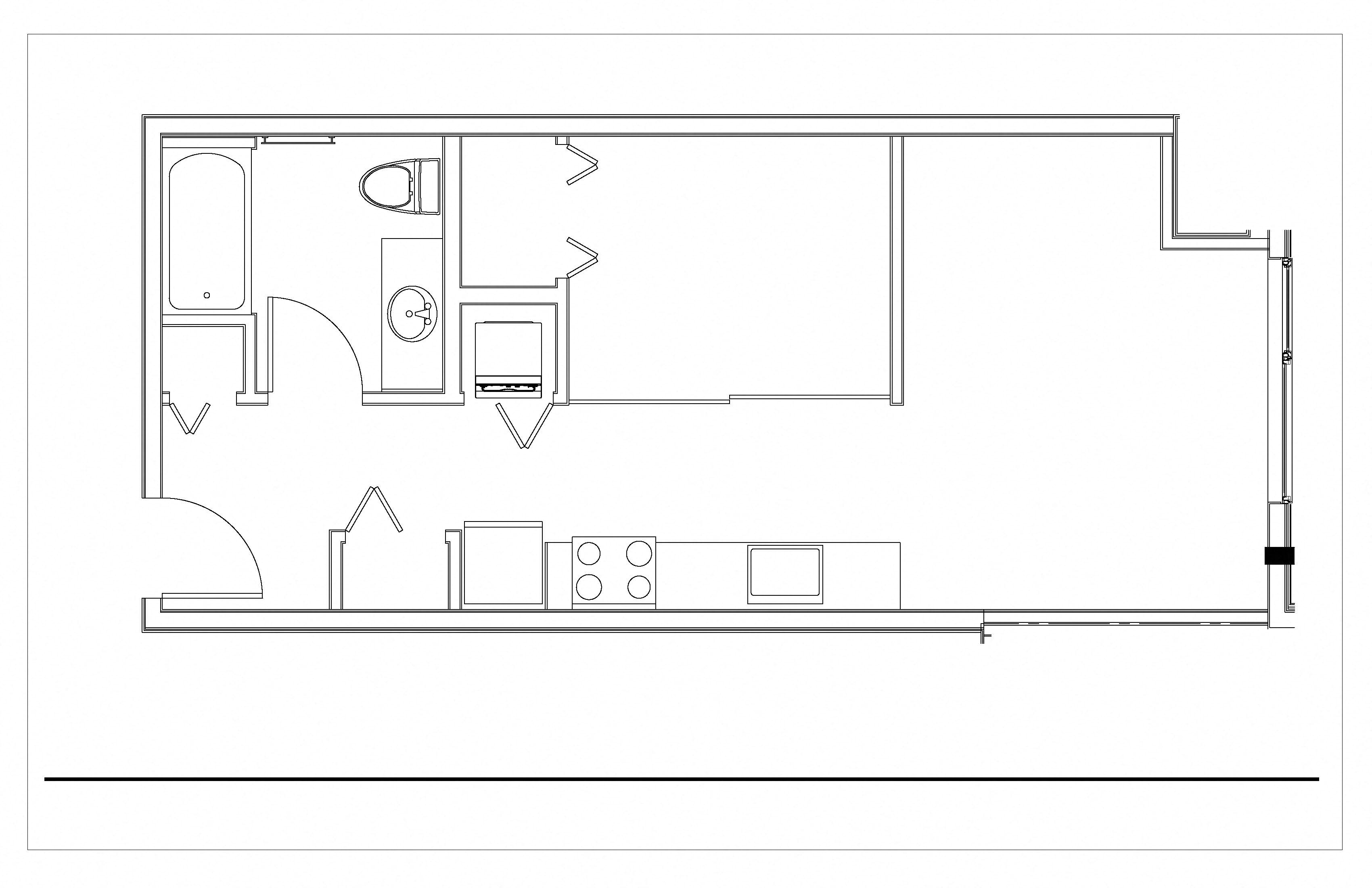 Floor plan for 1 bed, 1 bath, 527 sqft